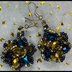 Artisan Dark Blue & Gold Earrings